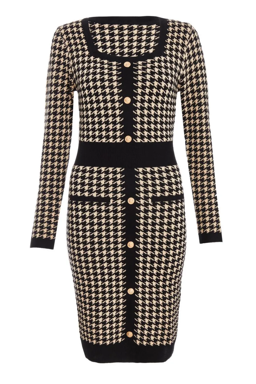 Black Knit Dog Tooth Jumper Dress