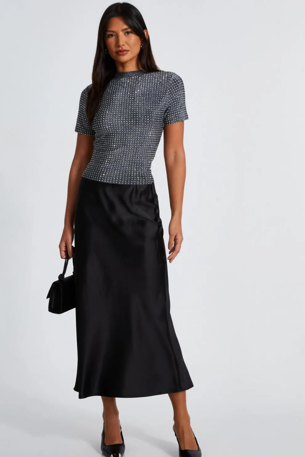 Black Knit Embellished Top