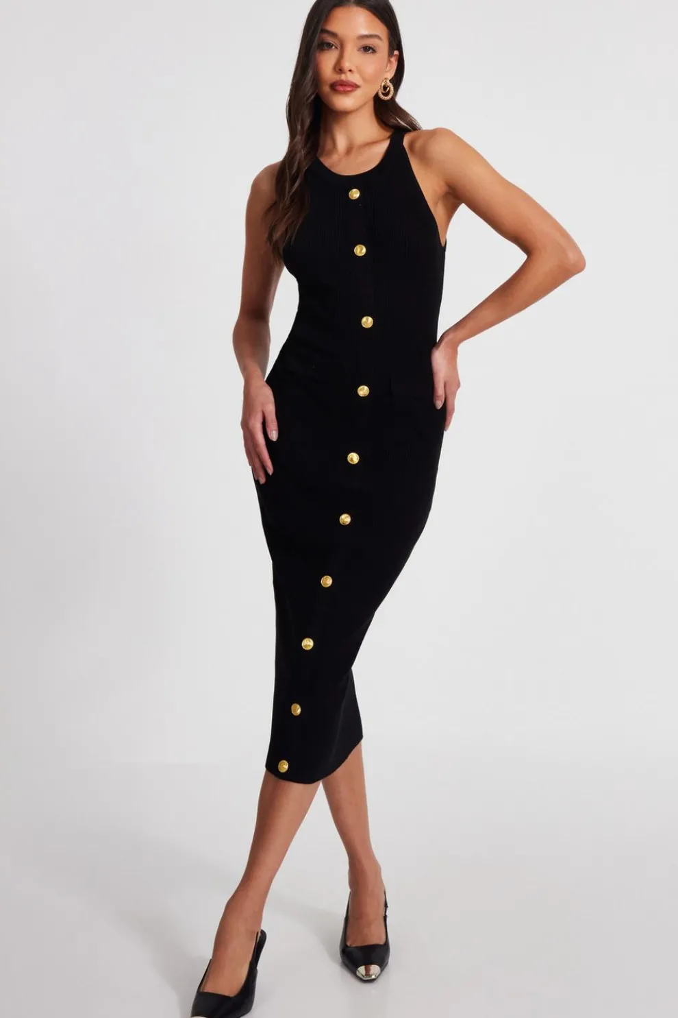 Black Knit Halter Neck Dress