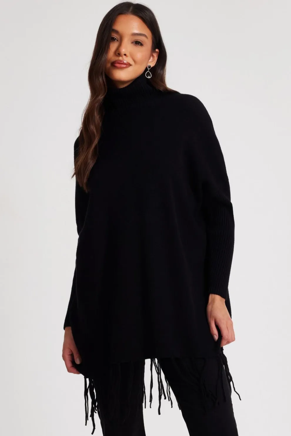 Black Knit Tassel Hem Jumper