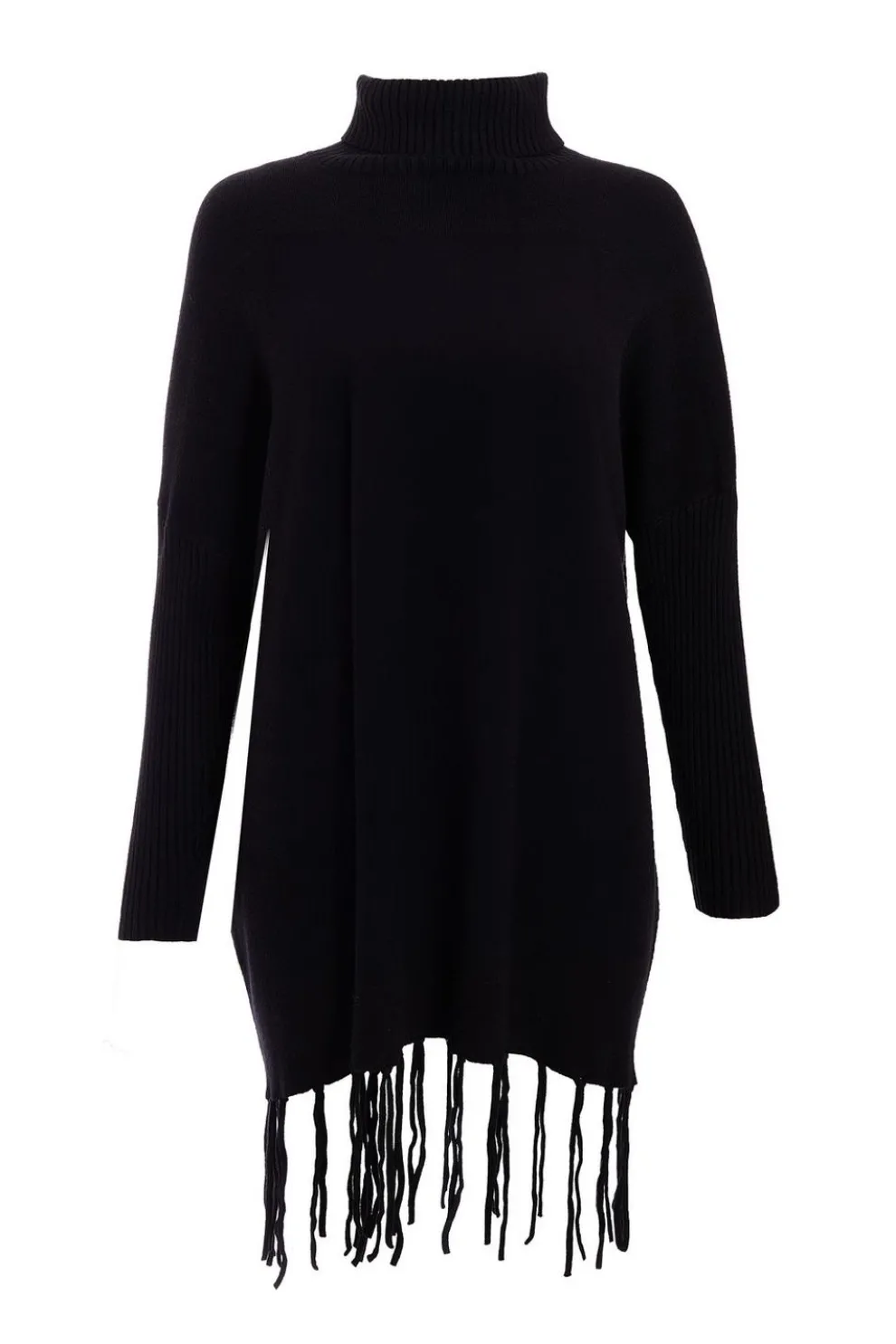 Black Knit Tassel Hem Jumper