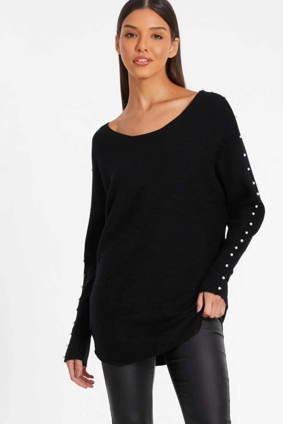 Black Knitted Beaded Batwing Jumper