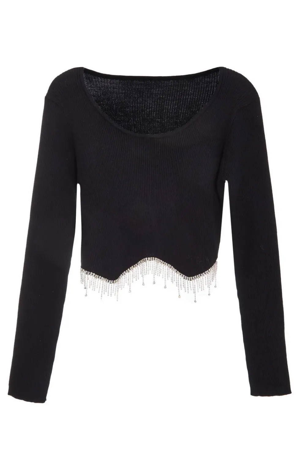 Black Knitted Diamante Crop Top