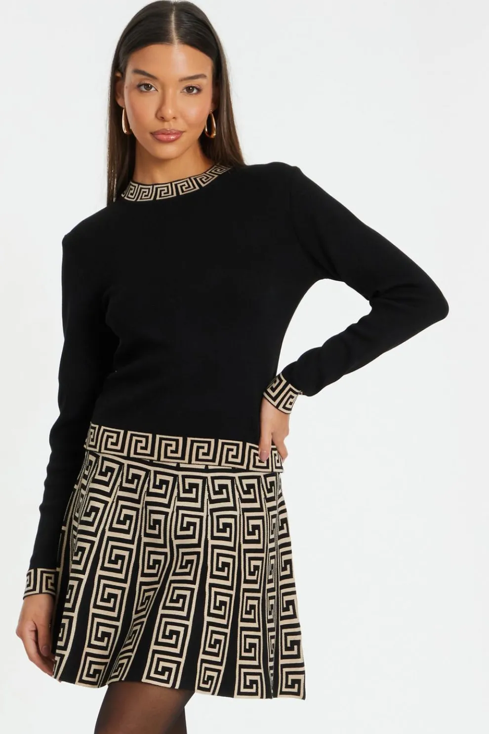 Black Knitted Geometric Trim Jumper