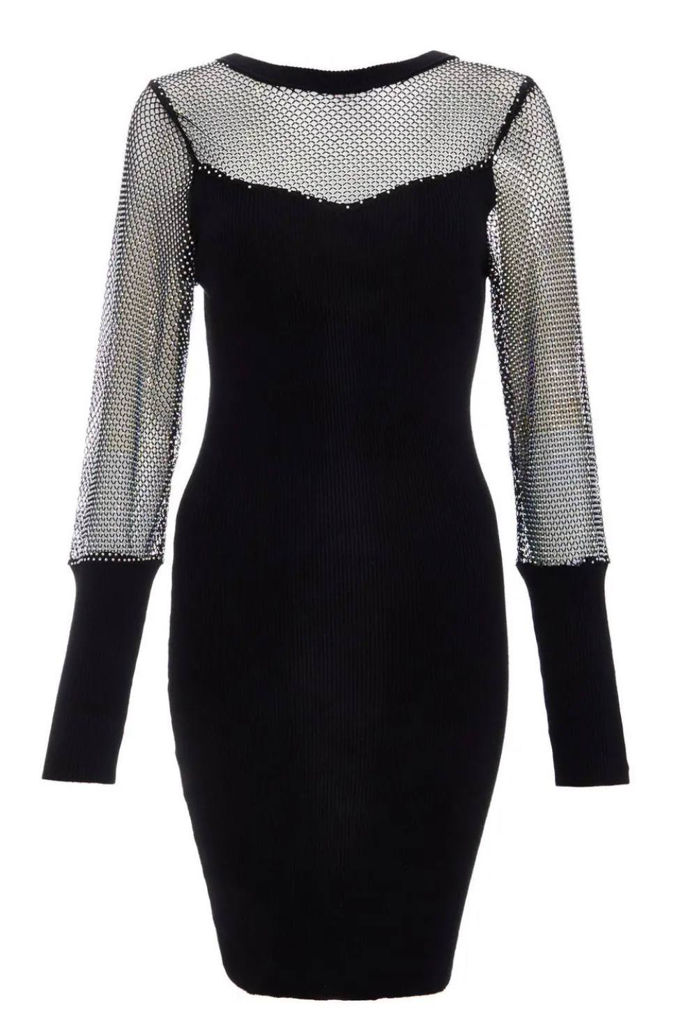 Black Knitted Mesh Sleeve Dress