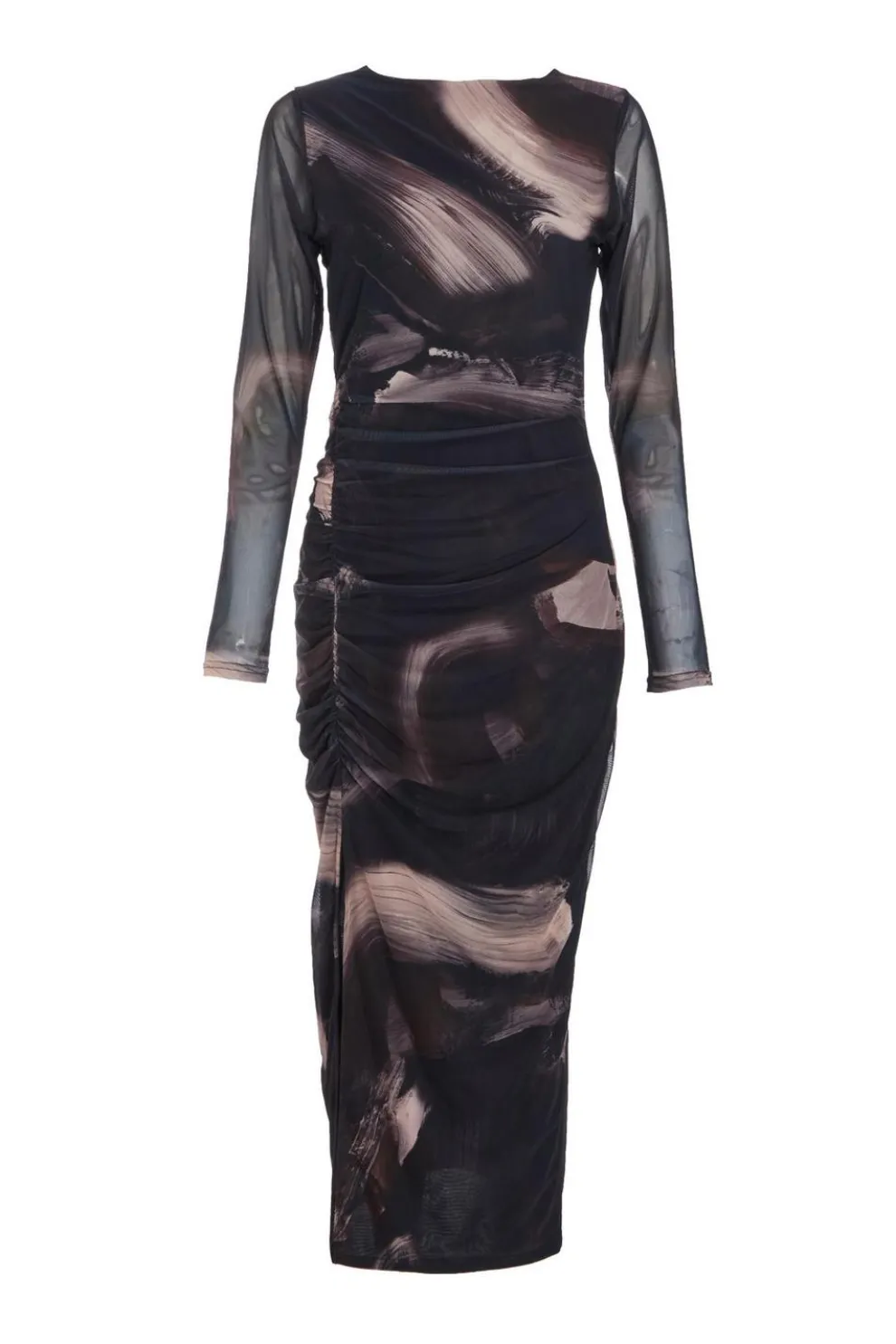 Black Marble Print Mesh Midaxi Dress