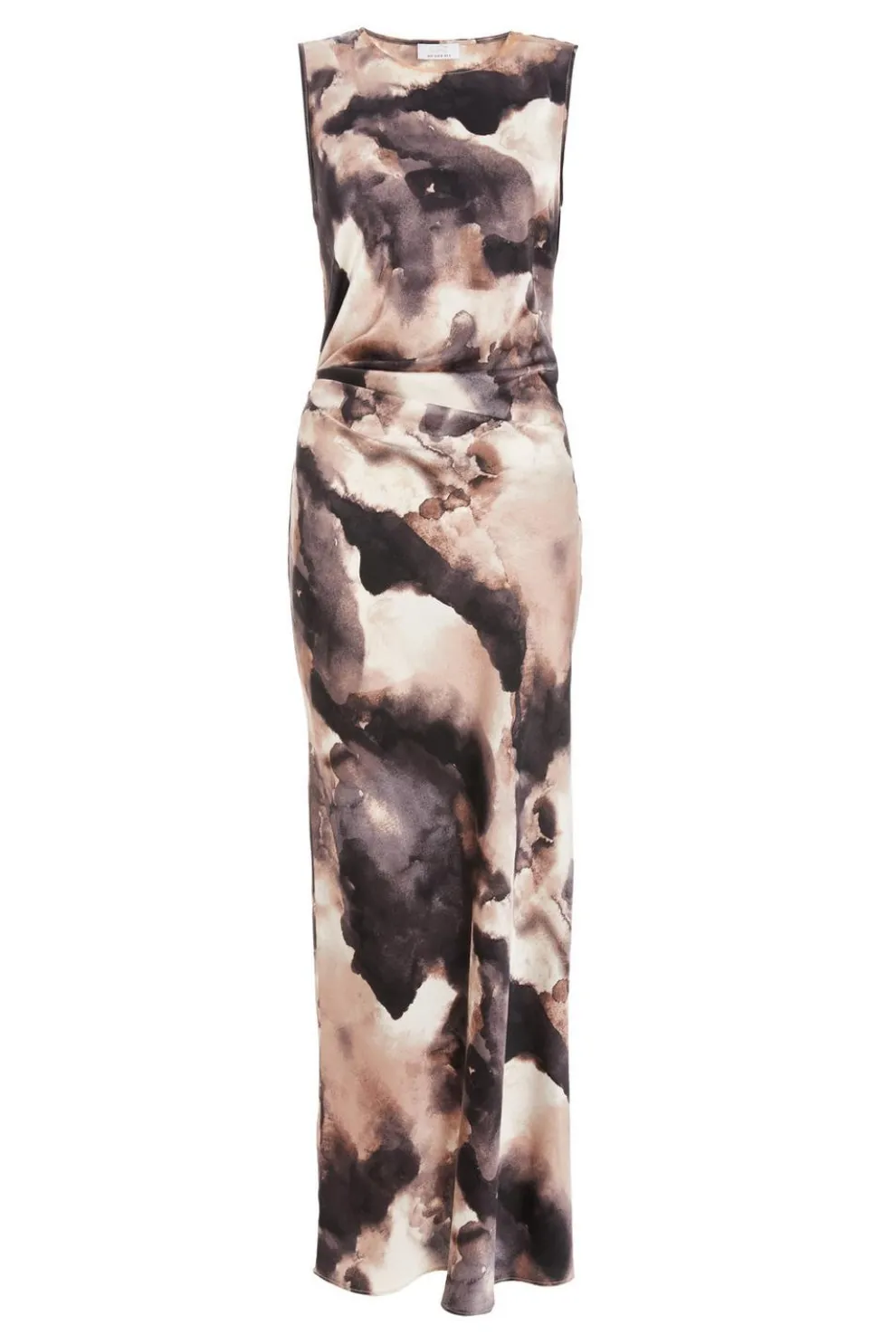 Black Marble Print Satin Ruched Midaxi Dress