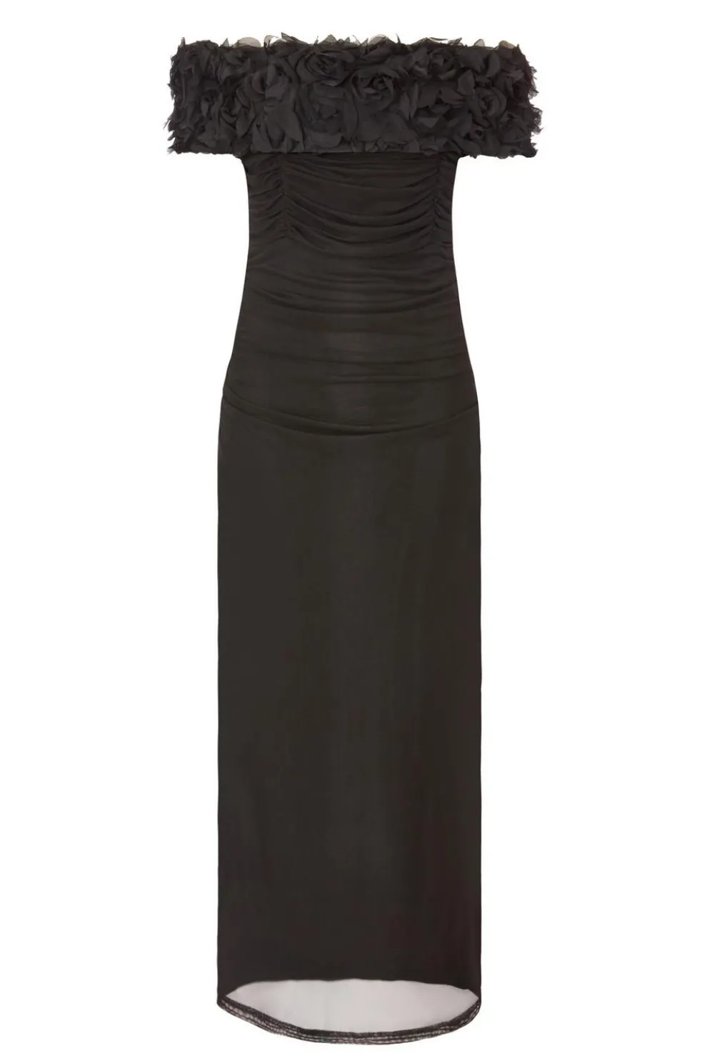 Black Mesh Bardot Midaxi Dress