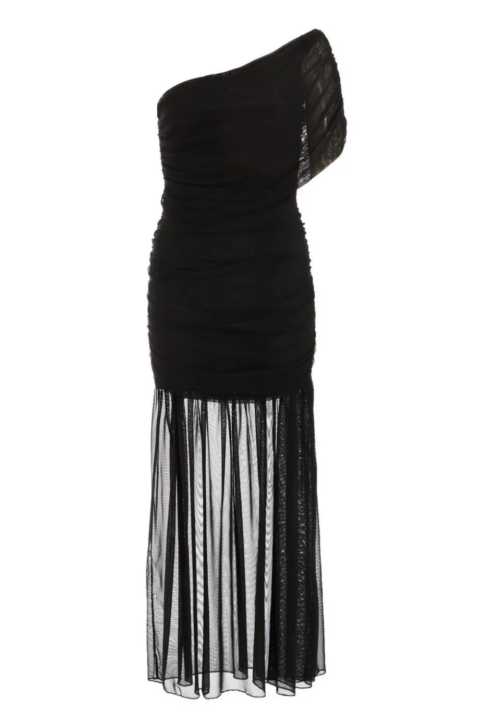 Black Mesh Drop Waist Midaxi Dress