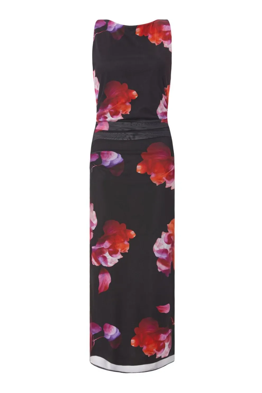 Black Mesh Floral Midaxi Dress