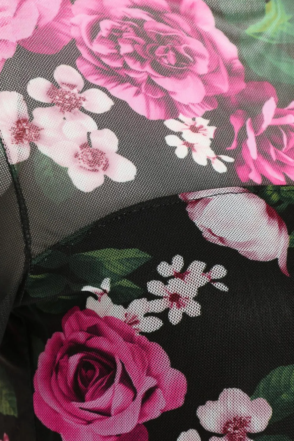 Black Mesh Floral Crop Top