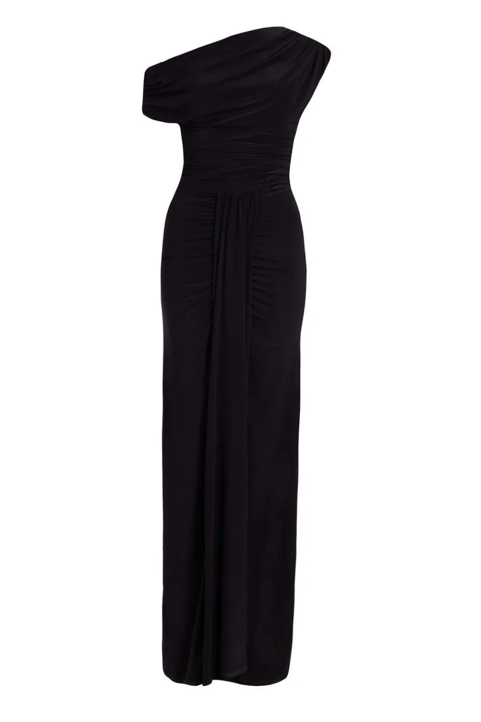 Black Off Shoulder Ruched Maxi Dress