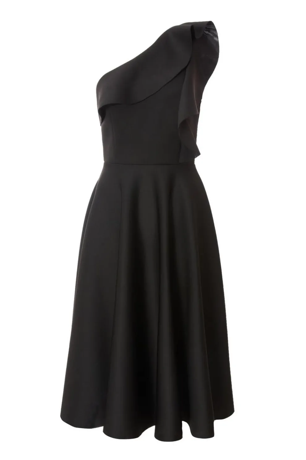 Black One Shoulder Frill Skater Dress