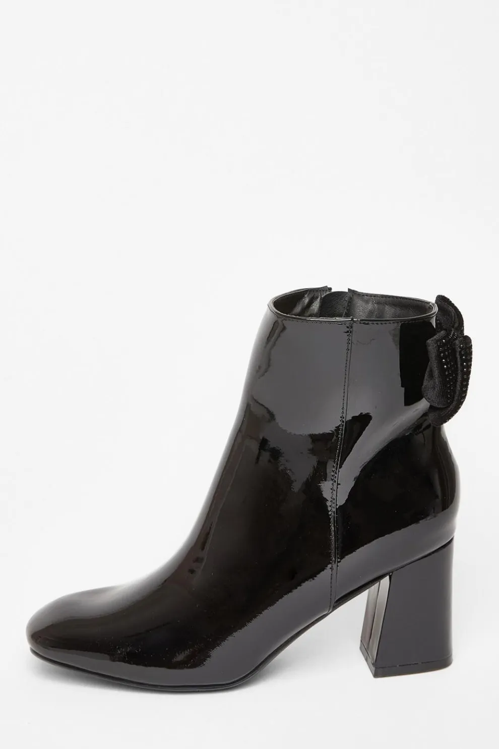 Black Patent Bow Back Ankle Boot