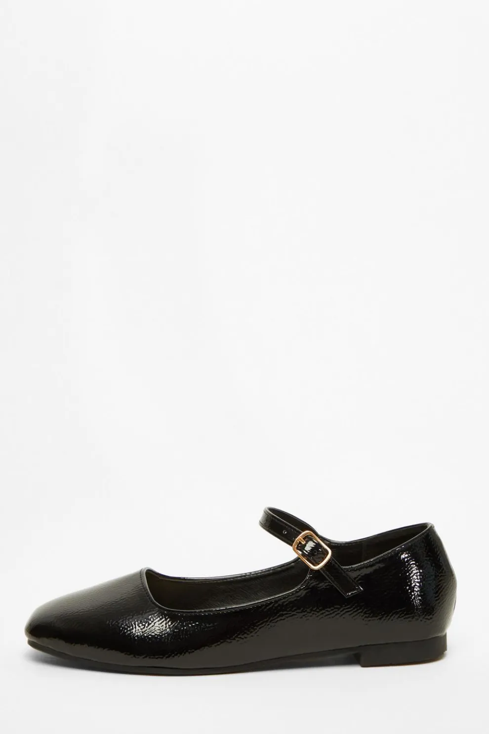 Black Patent Faux Leather Flat Pumps