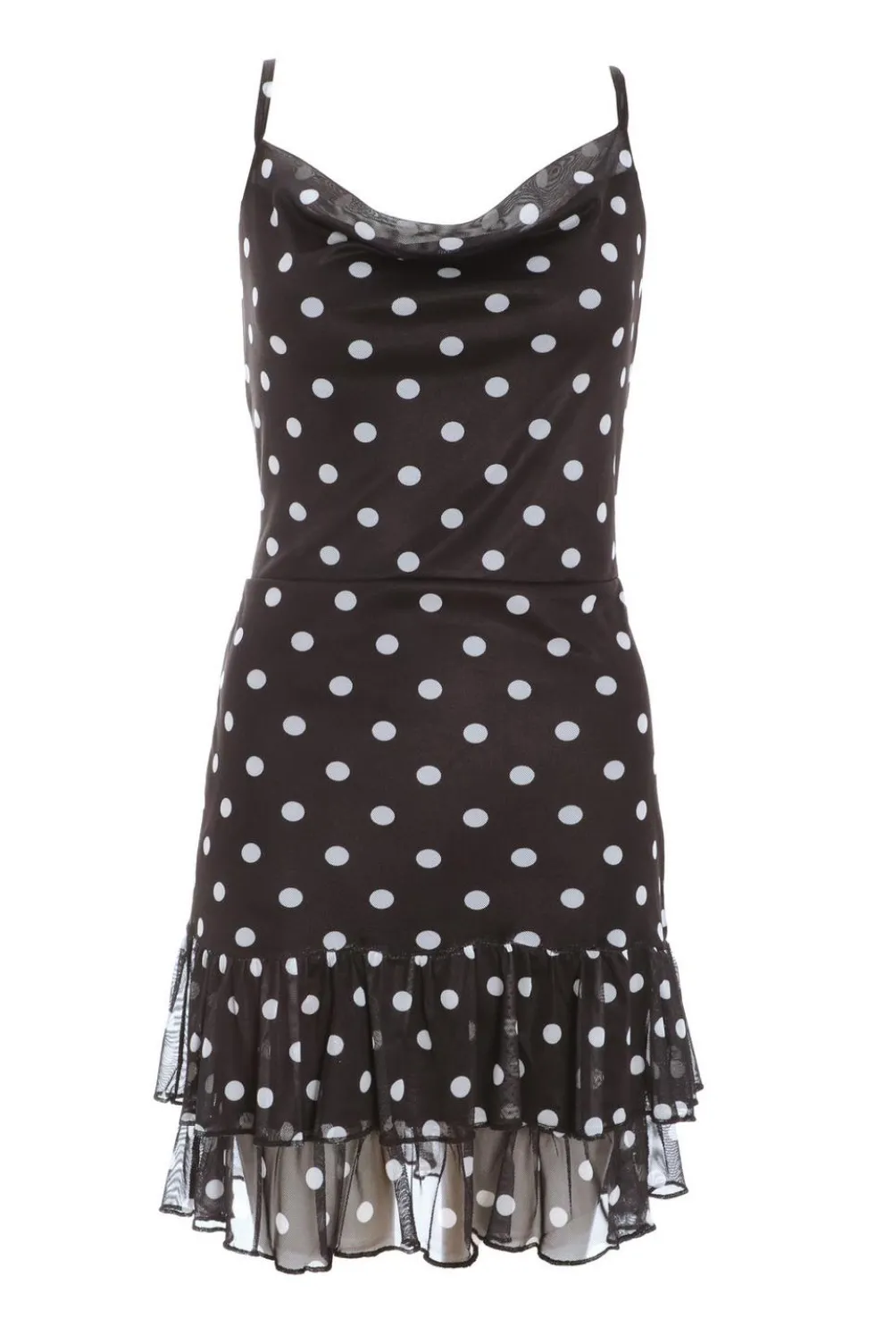 Black Polka Print Dot Frill Mini Dress
