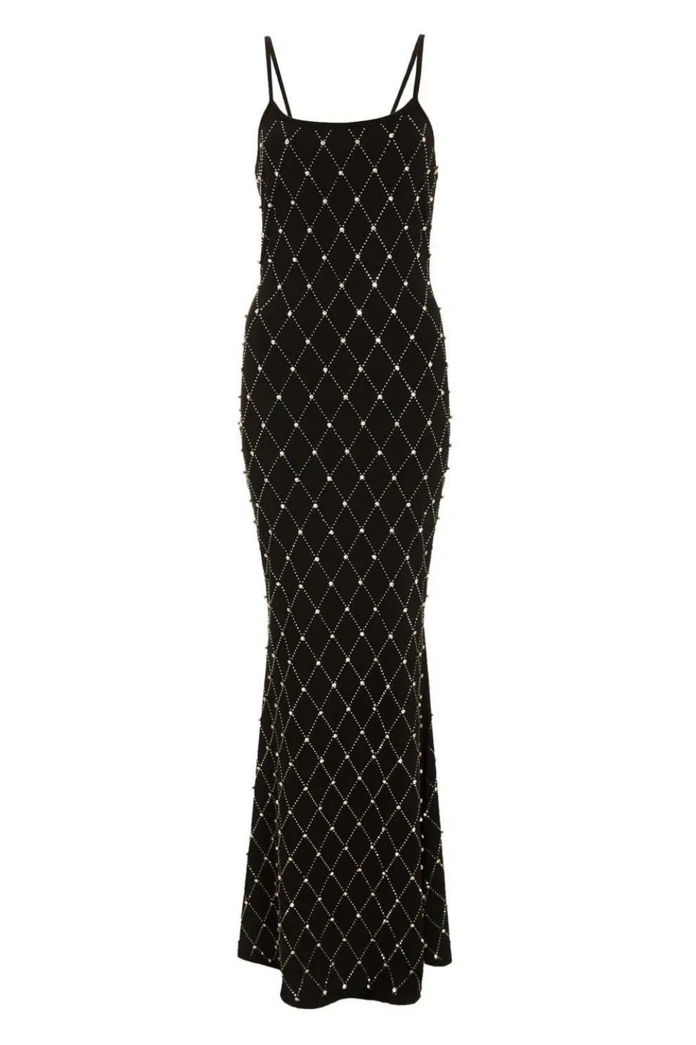 Black Rhinestone Strappy Maxi Dress