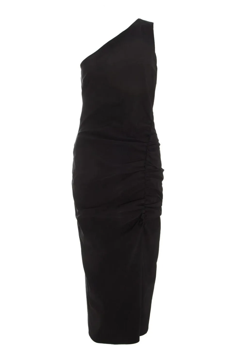 Black Ruched One Shoulder Midaxi Dress
