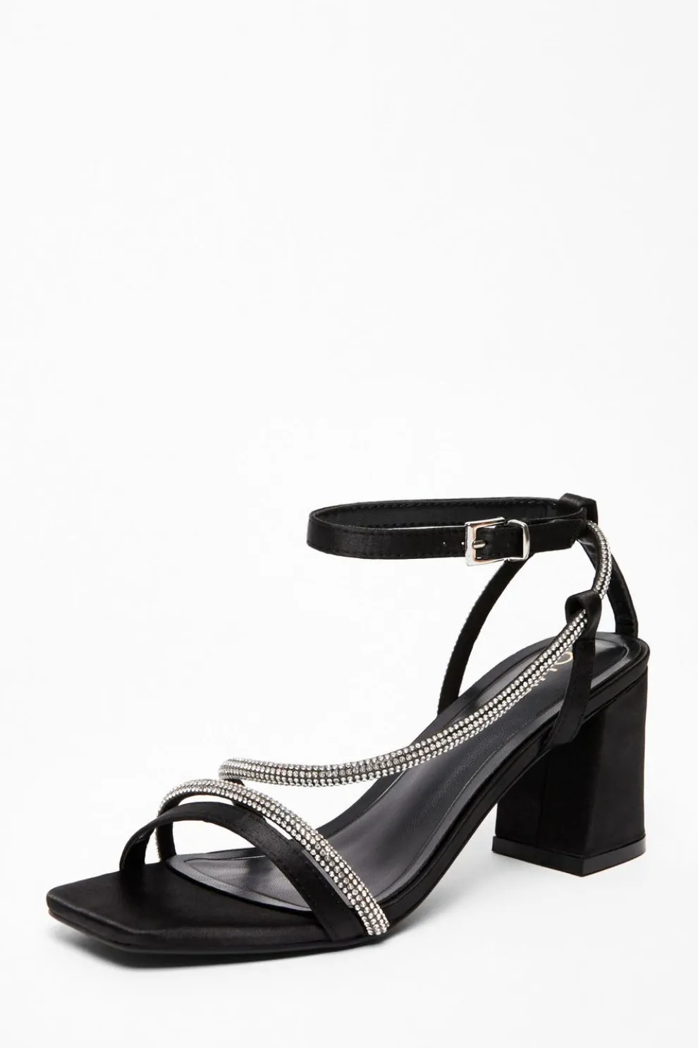 Black Satin Diamante Heeled Sandal