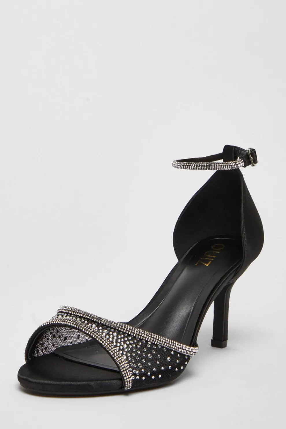 Black Satin Embellished Heels