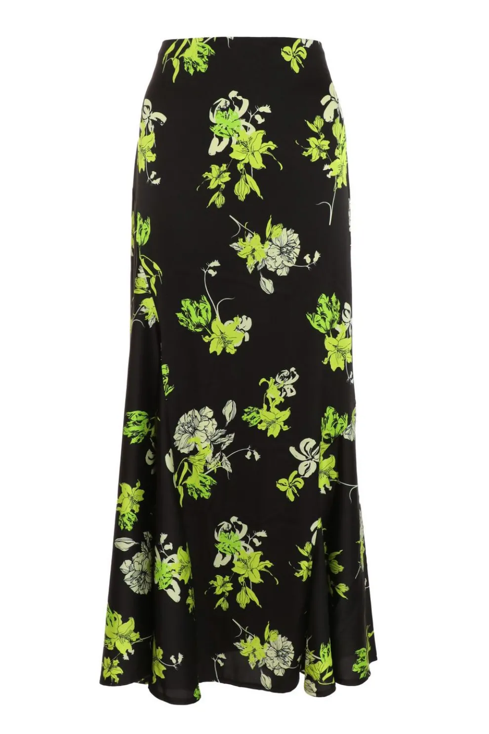 Black Satin Floral Midaxi Skirt