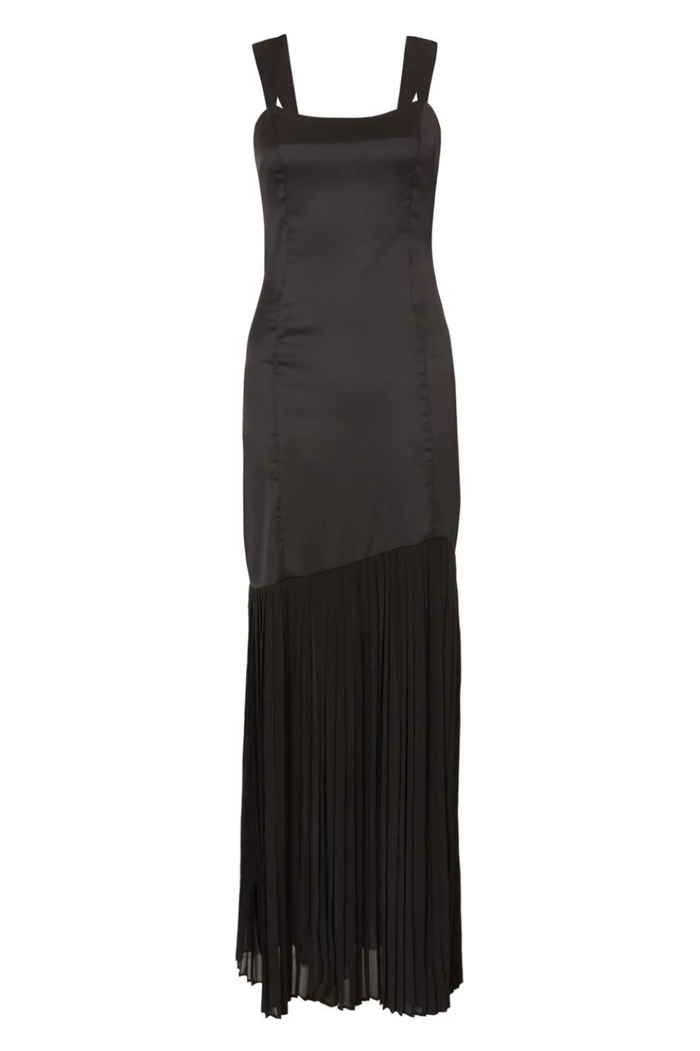 Black Satin Pleated Maxi Dress