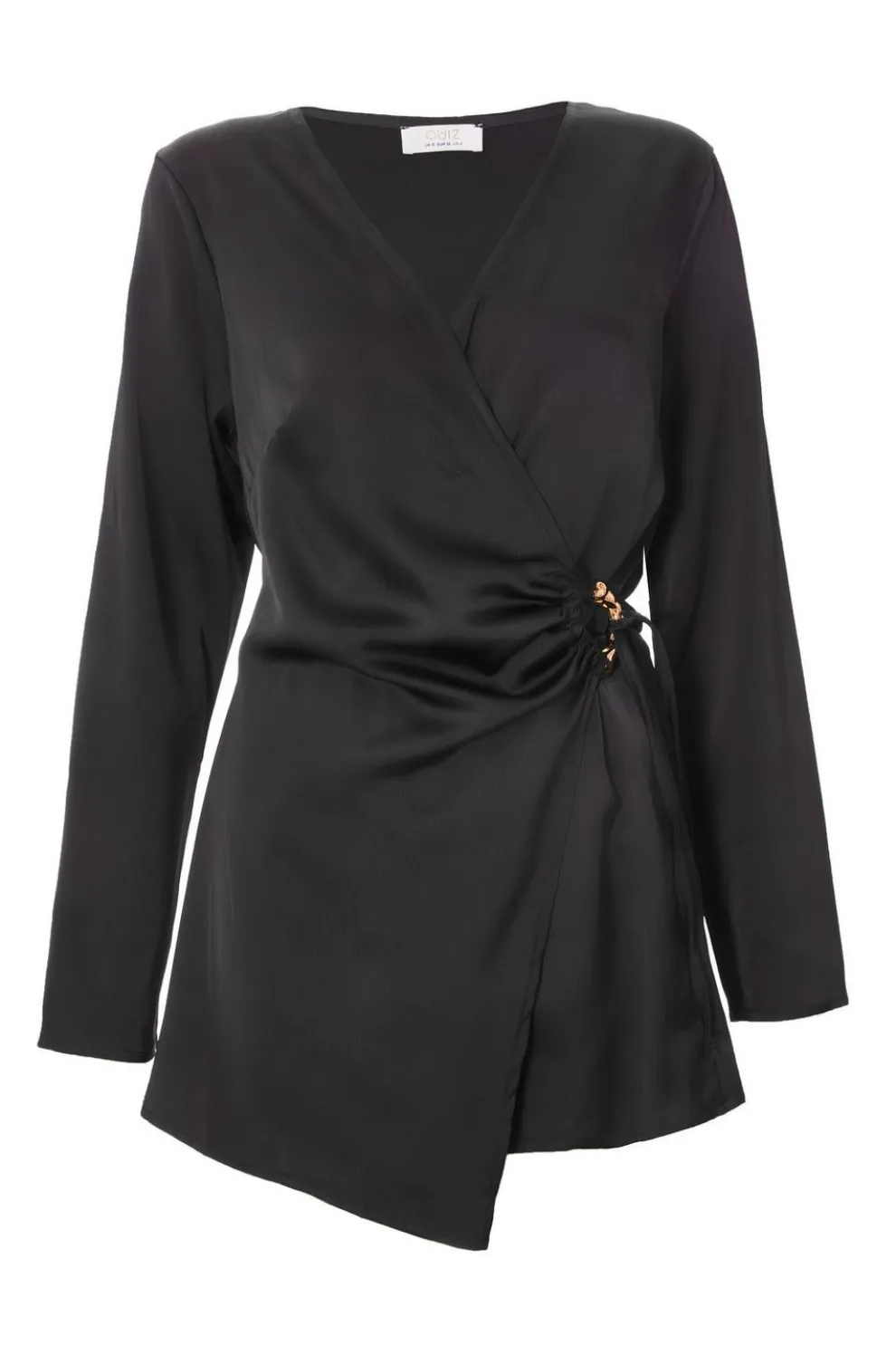Black Satin Wrap Playsuit