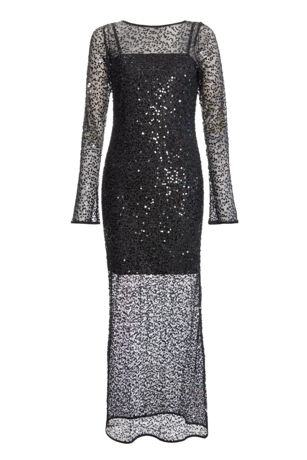 Black Sequin Mesh Maxi Dress