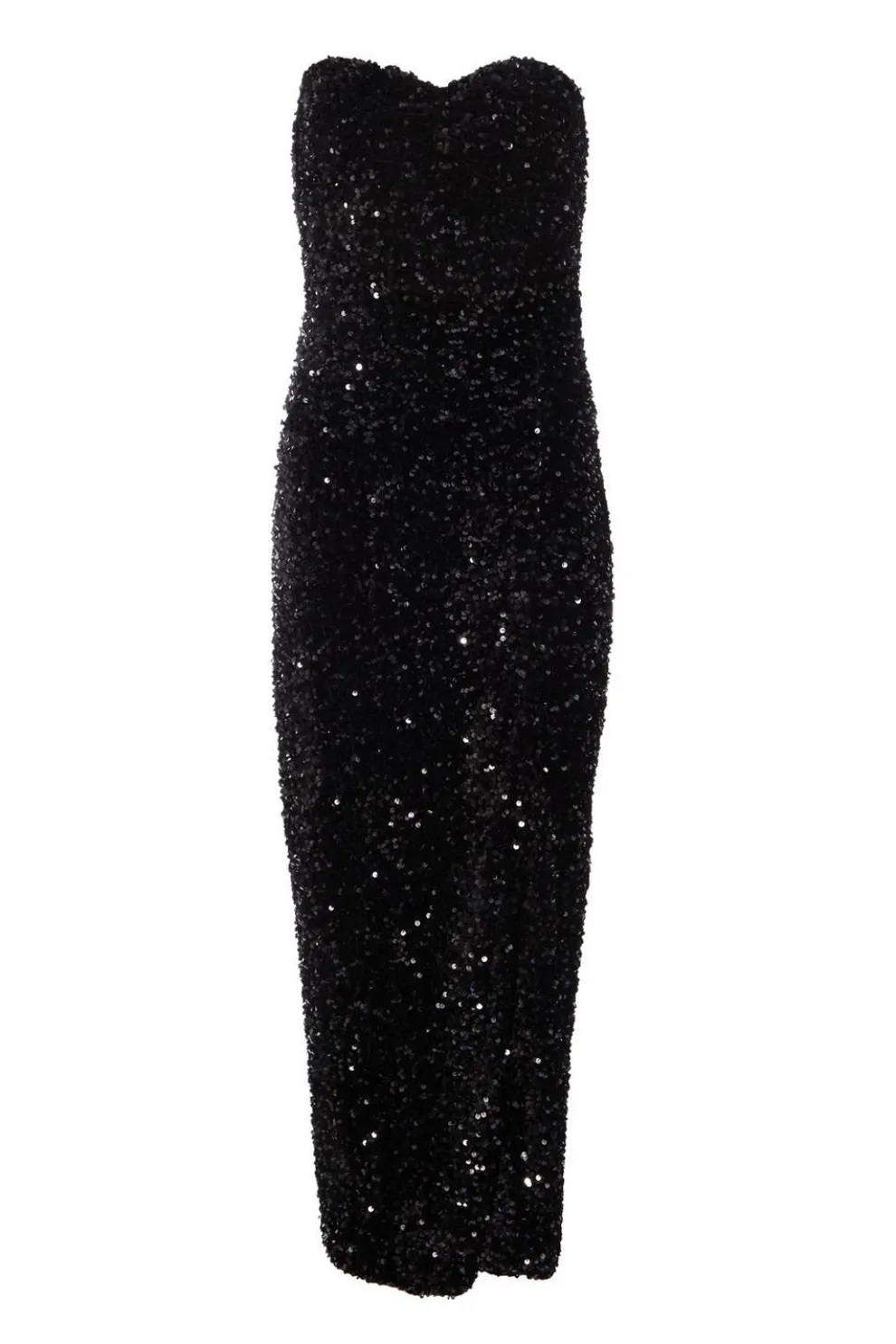 Black Sequin Strapless Midaxi Dress