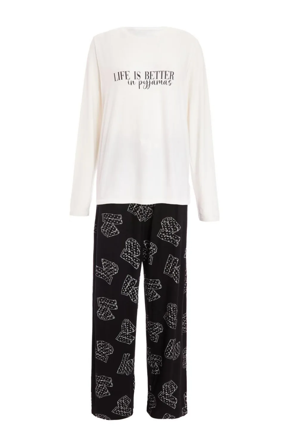 Black Slogan Pyjama Set