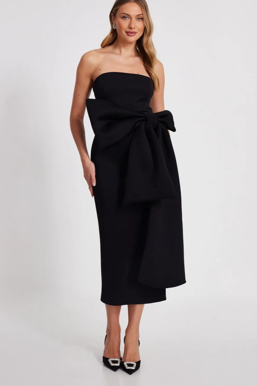 Black Strapless Bow Midaxi Dress