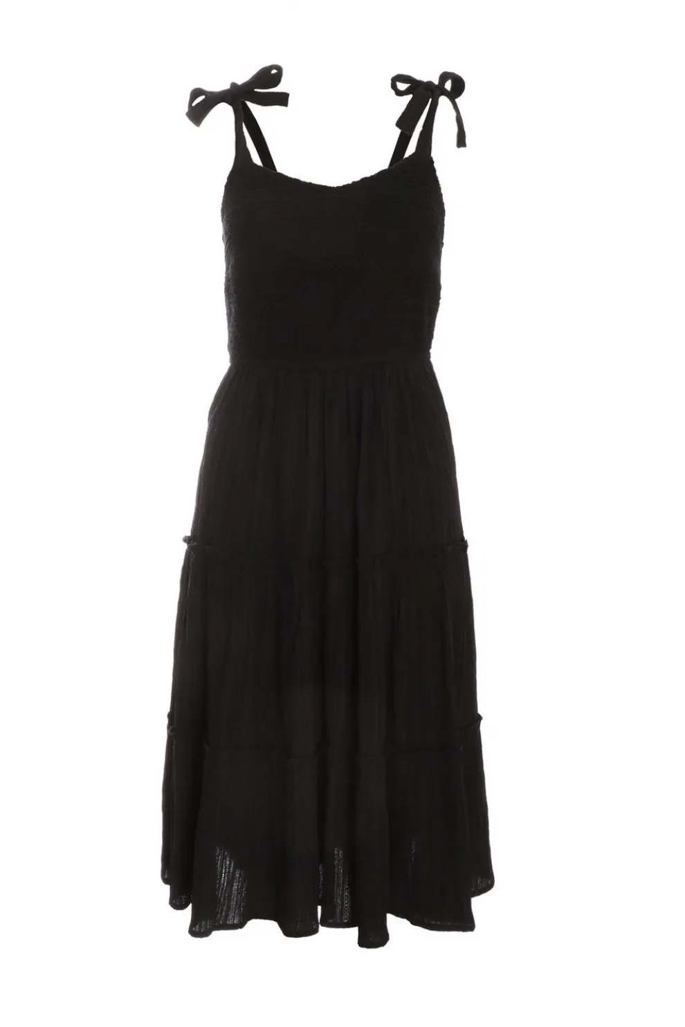 Black Strappy Tiered Midi Dress
