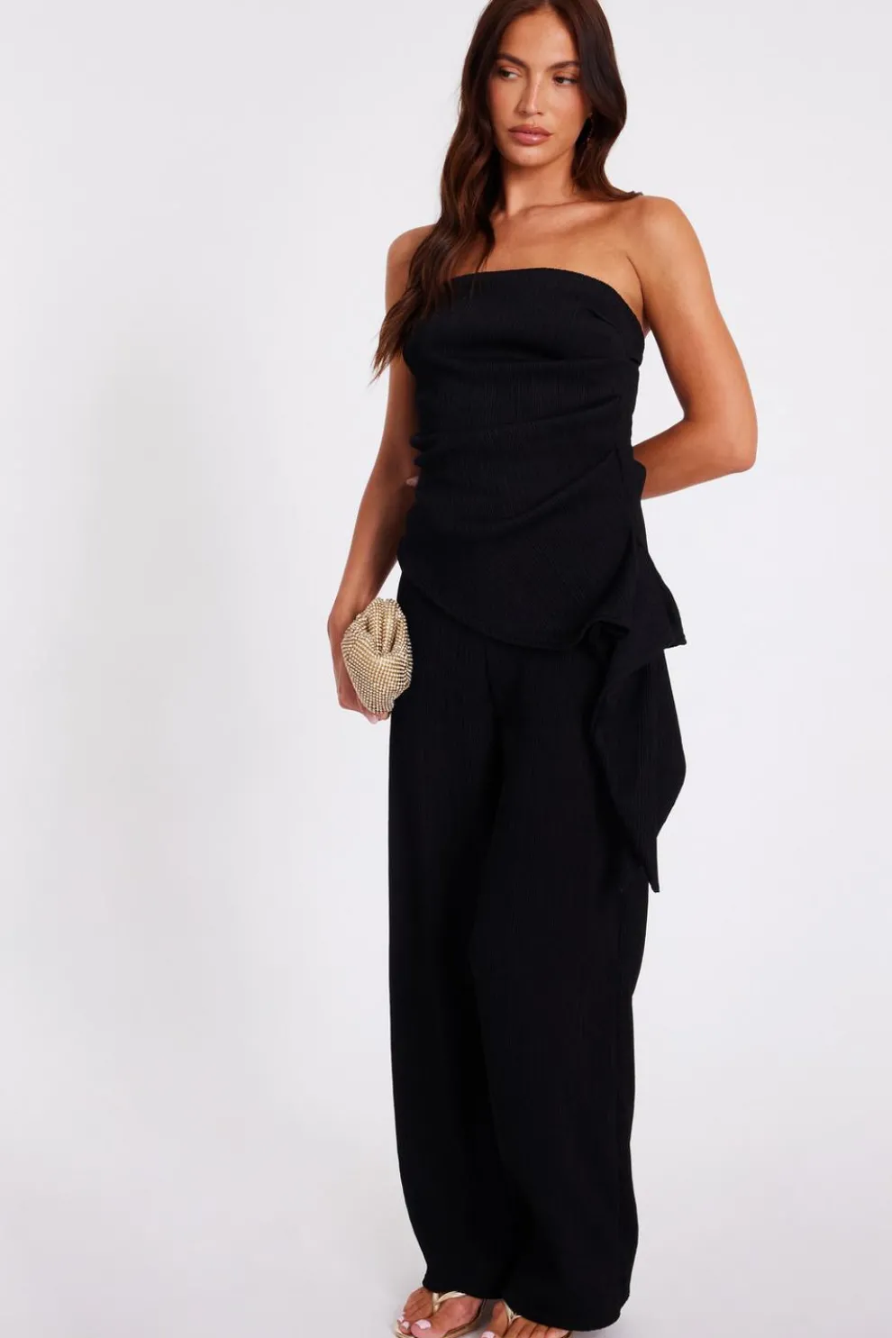 Black Textured Bandeau Top