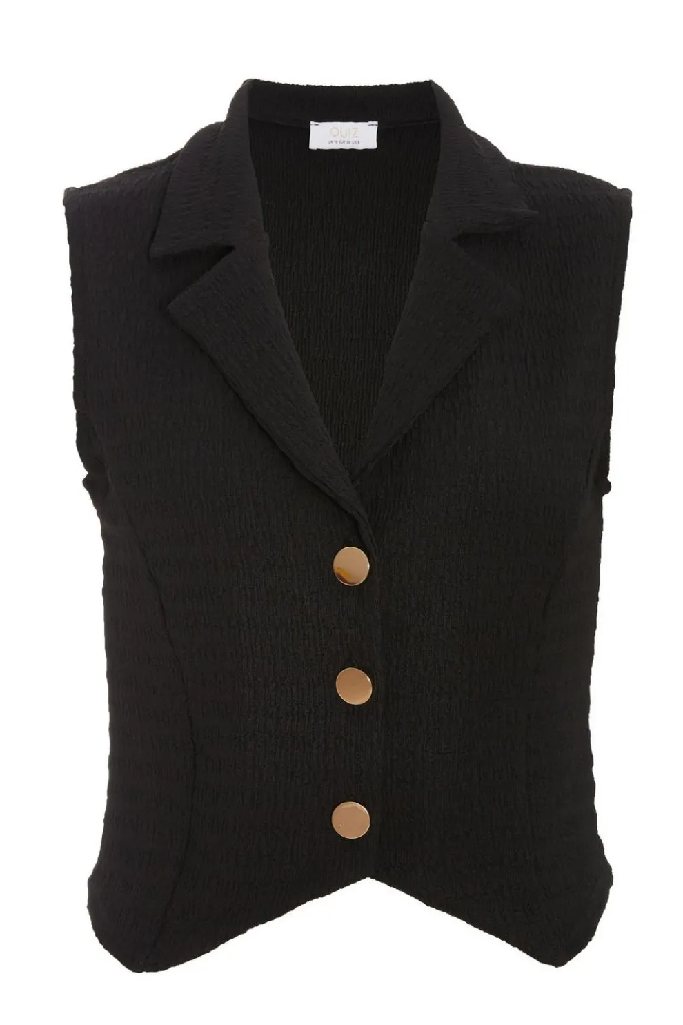 Black Textured Button Down Sleeveless Waistcoat