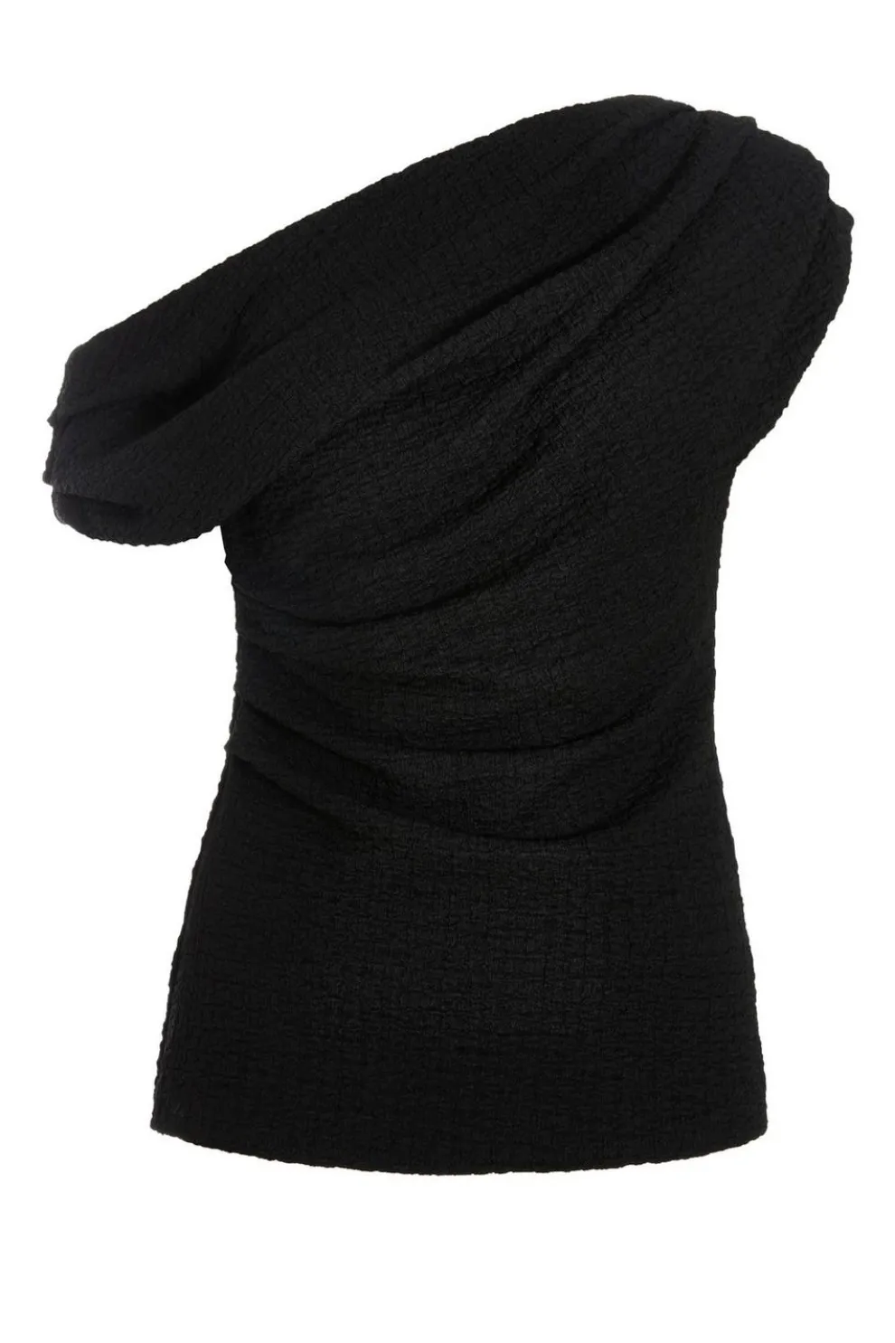 Black Textured Drape Neck Top