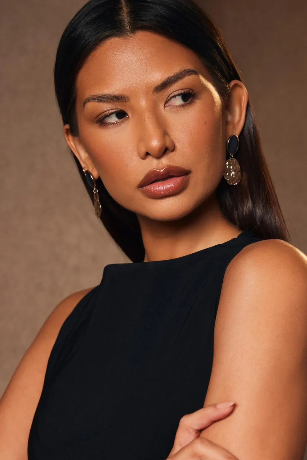 Black Textured Drop Earrings