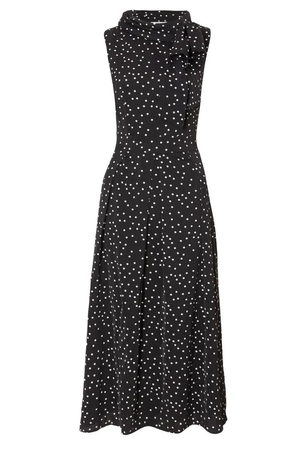 Black Tie Neck Polka Dot Midaxi Dress