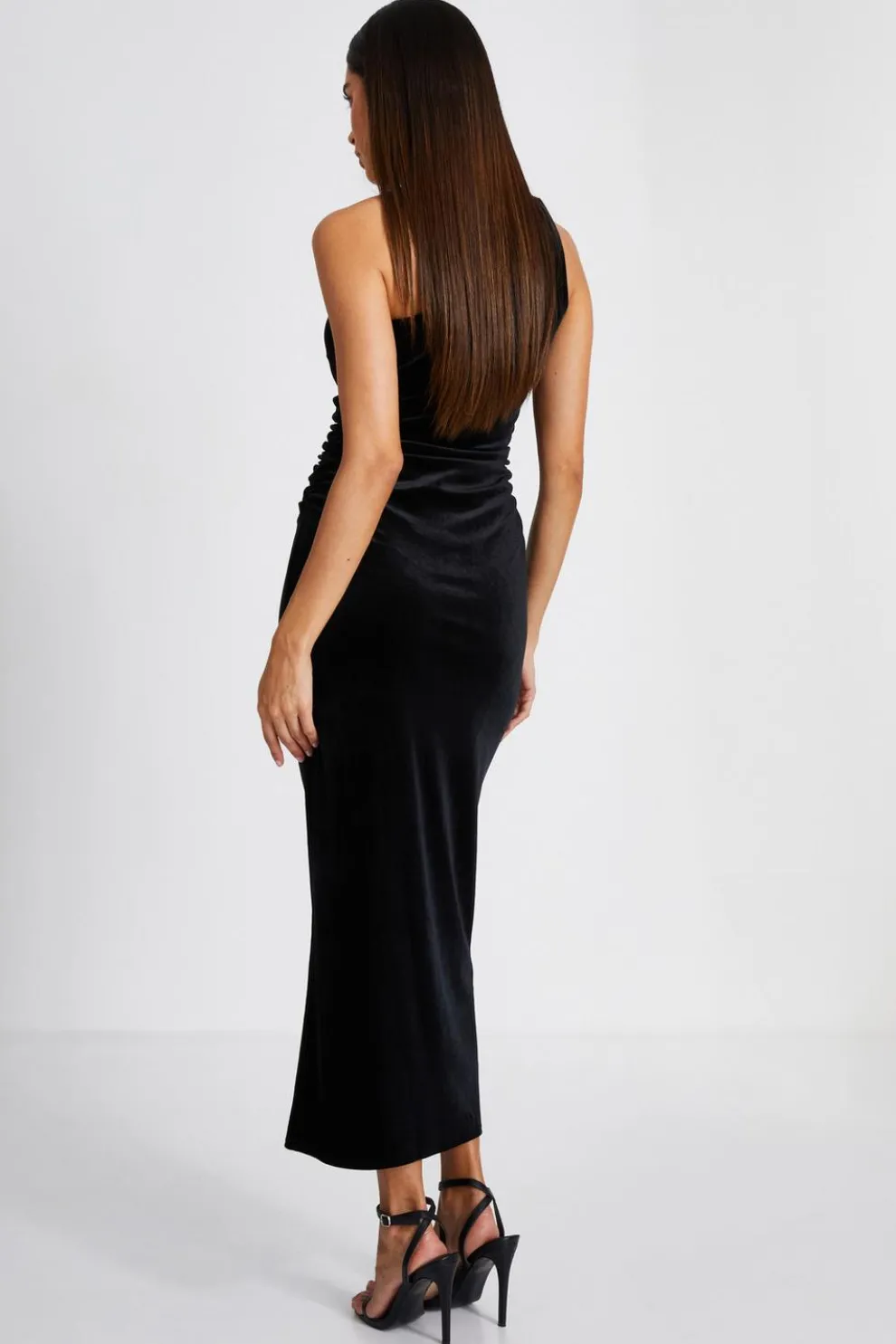 Black Velvet One Shoulder Midaxi Dress