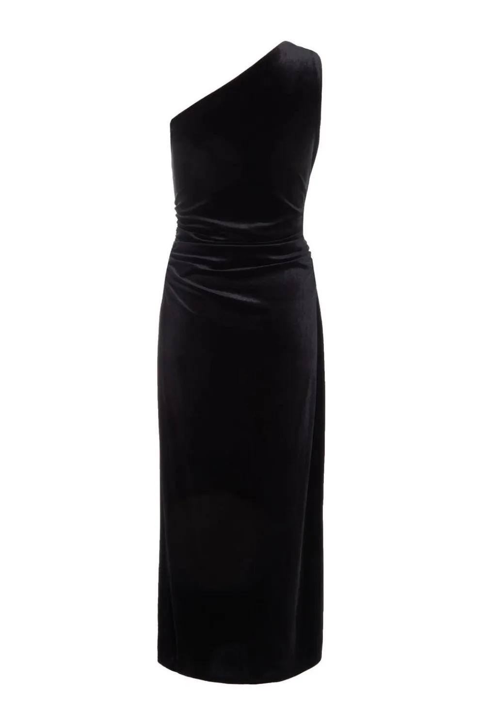 Black Velvet One Shoulder Midaxi Dress