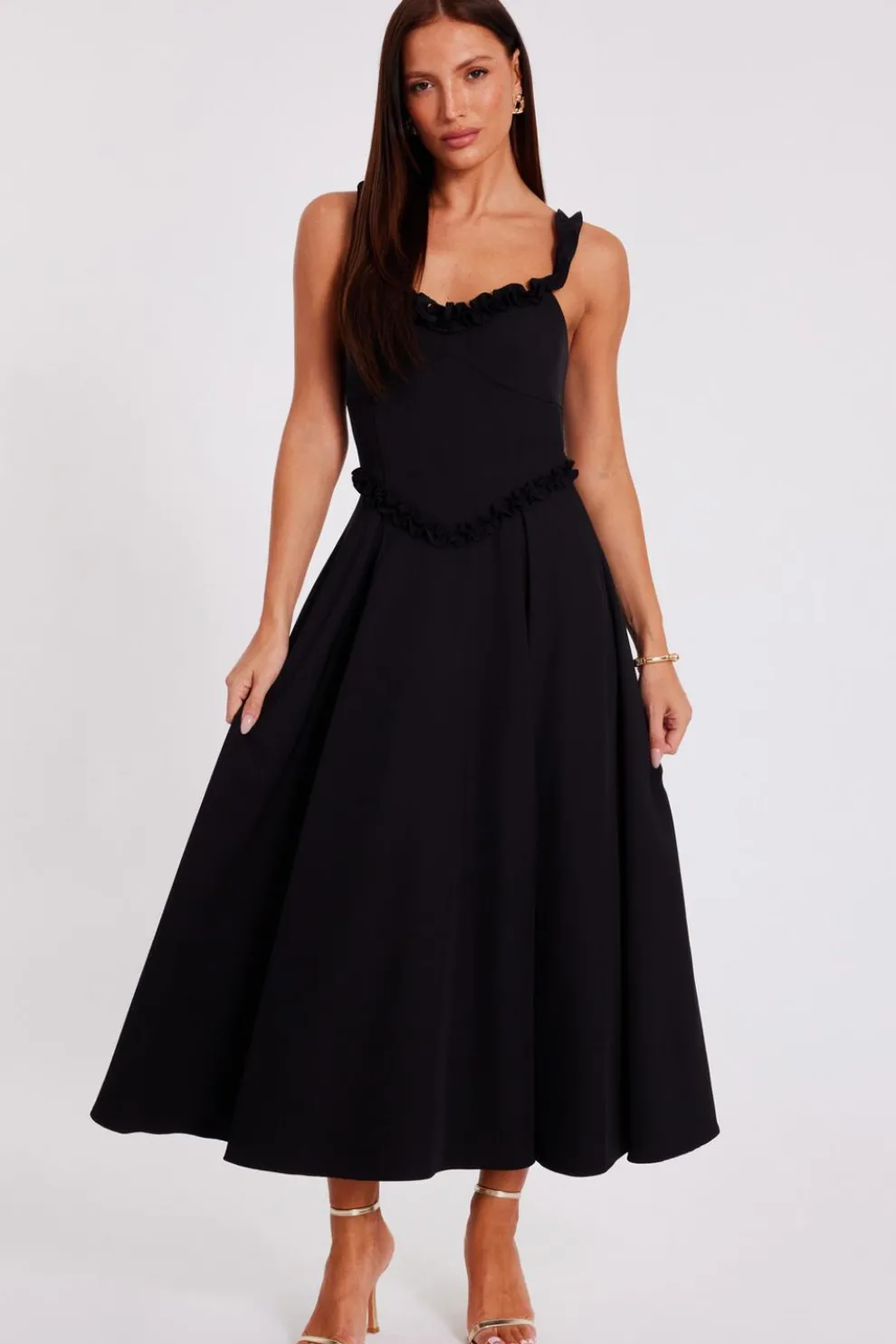 Black Woven Corset Midaxi Dress