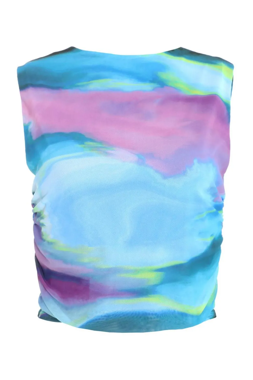 Blue Abstract Print Mesh Top