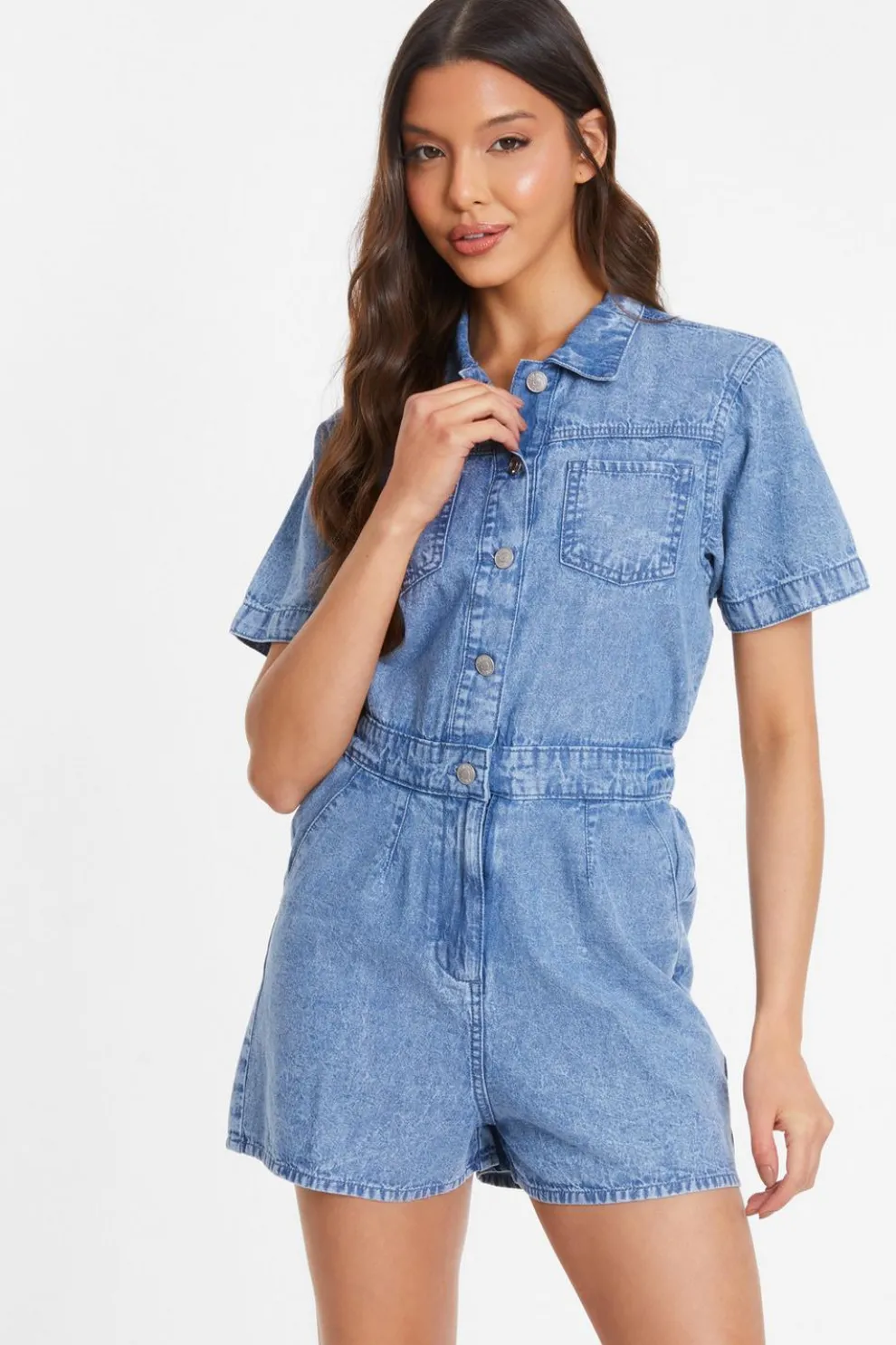 Blue Acid Wash Denim Playsuit