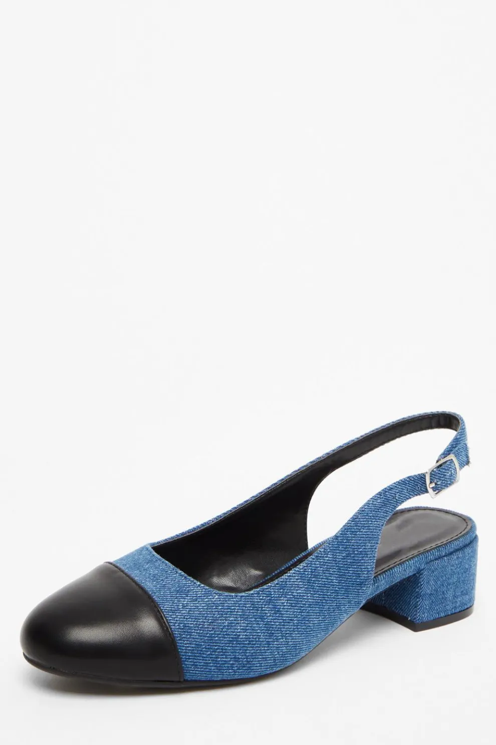 Blue Denim Faux Suede Sling Back Pumps