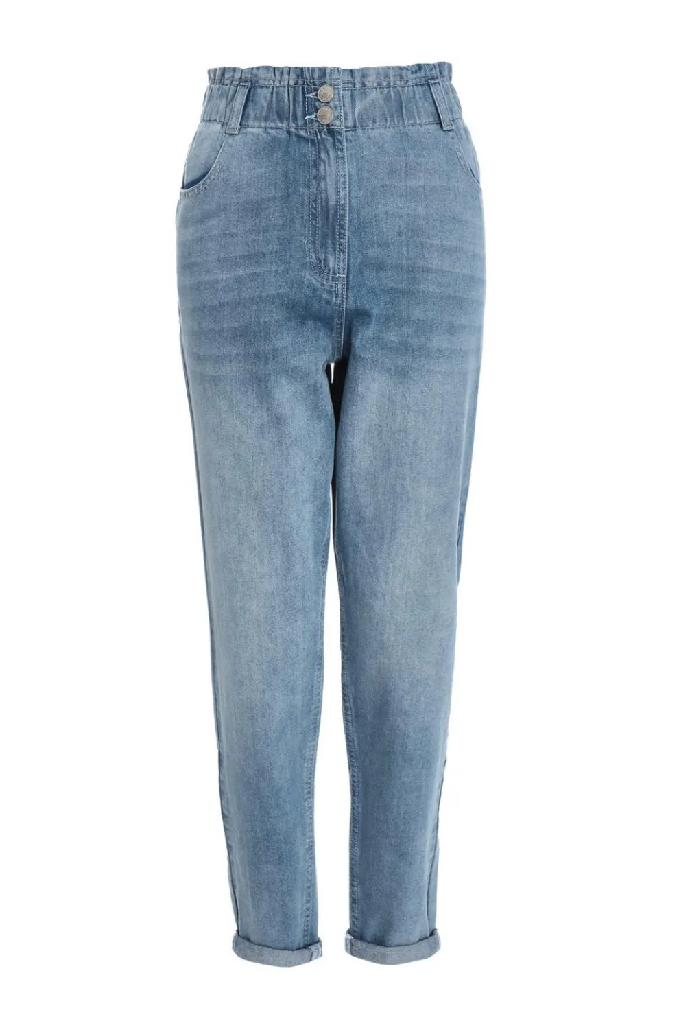 Blue Denim High Waisted Tapered Jeans