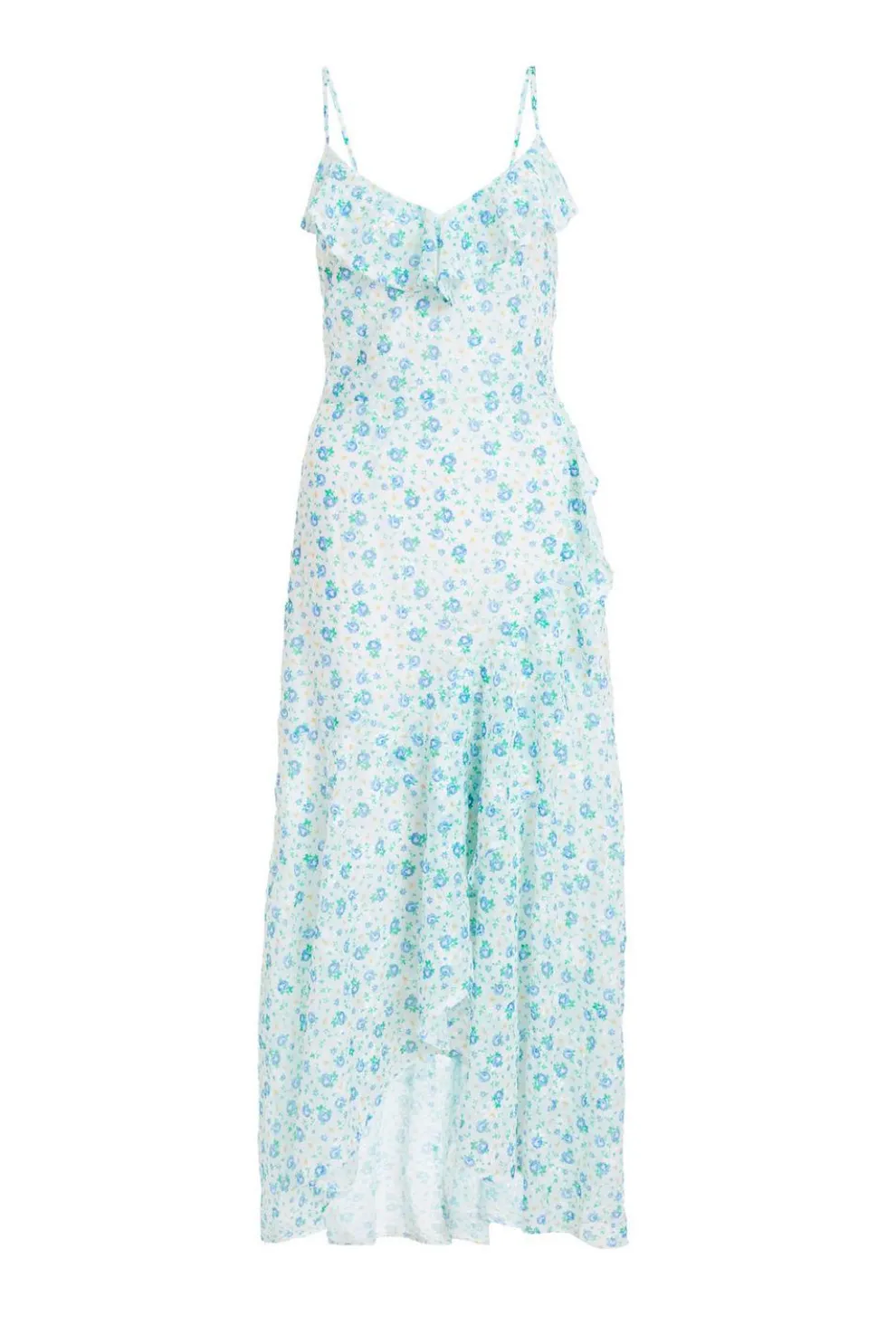Blue Ditsy Print Chiffon Midaxi Dress