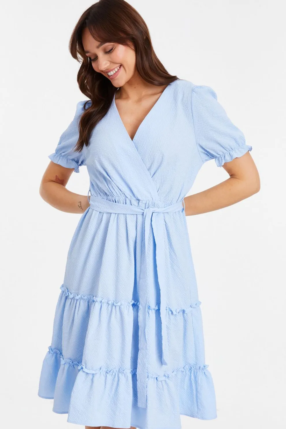 Blue Frill Midi Dress