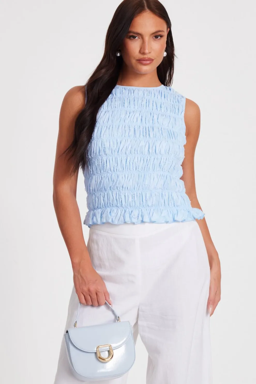 Blue Jacquard Gathered Top