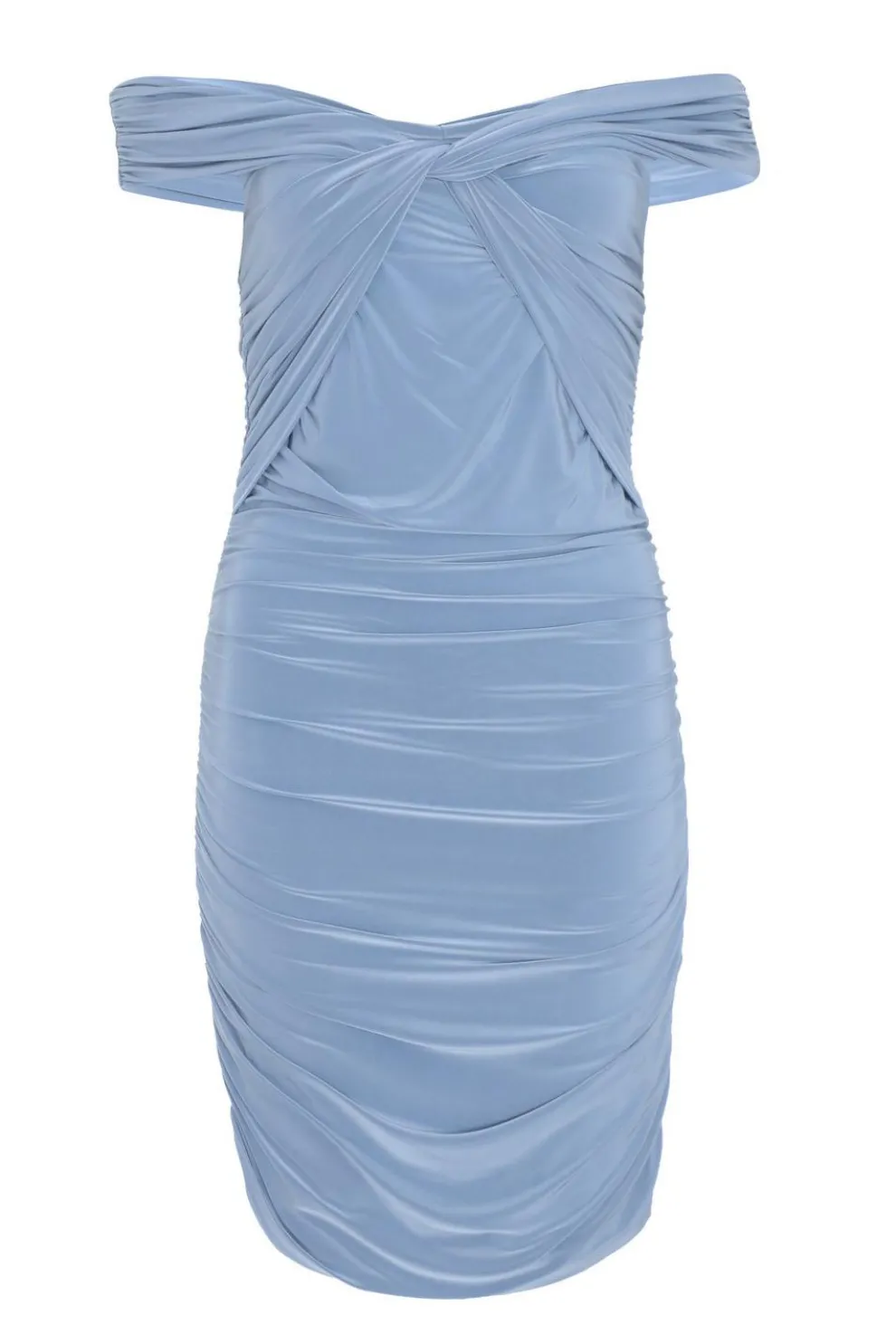 Blue Knot Front Bardot Bodycon Mini Dress