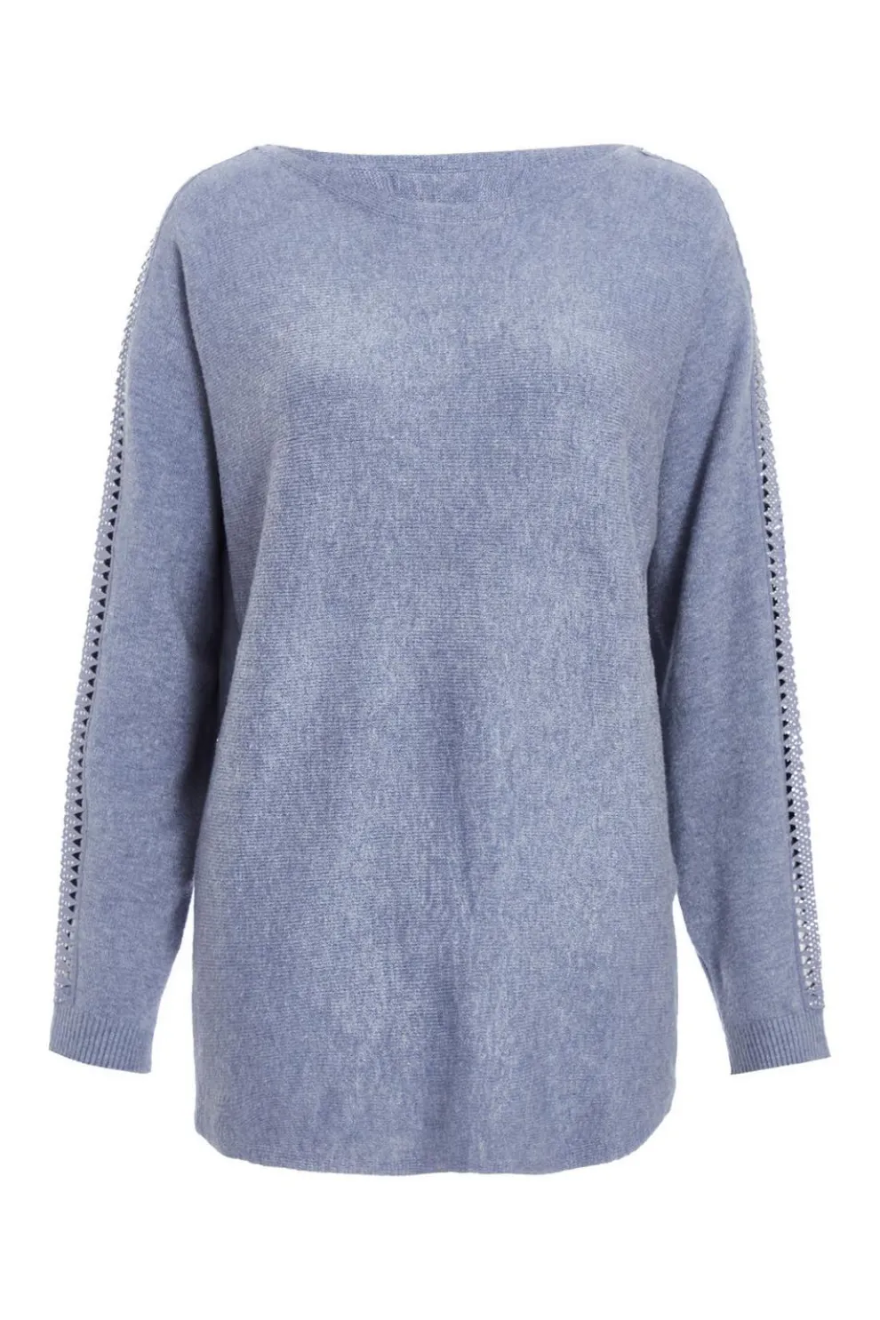 Blue Light Knit Diamante Sleeve Jumper