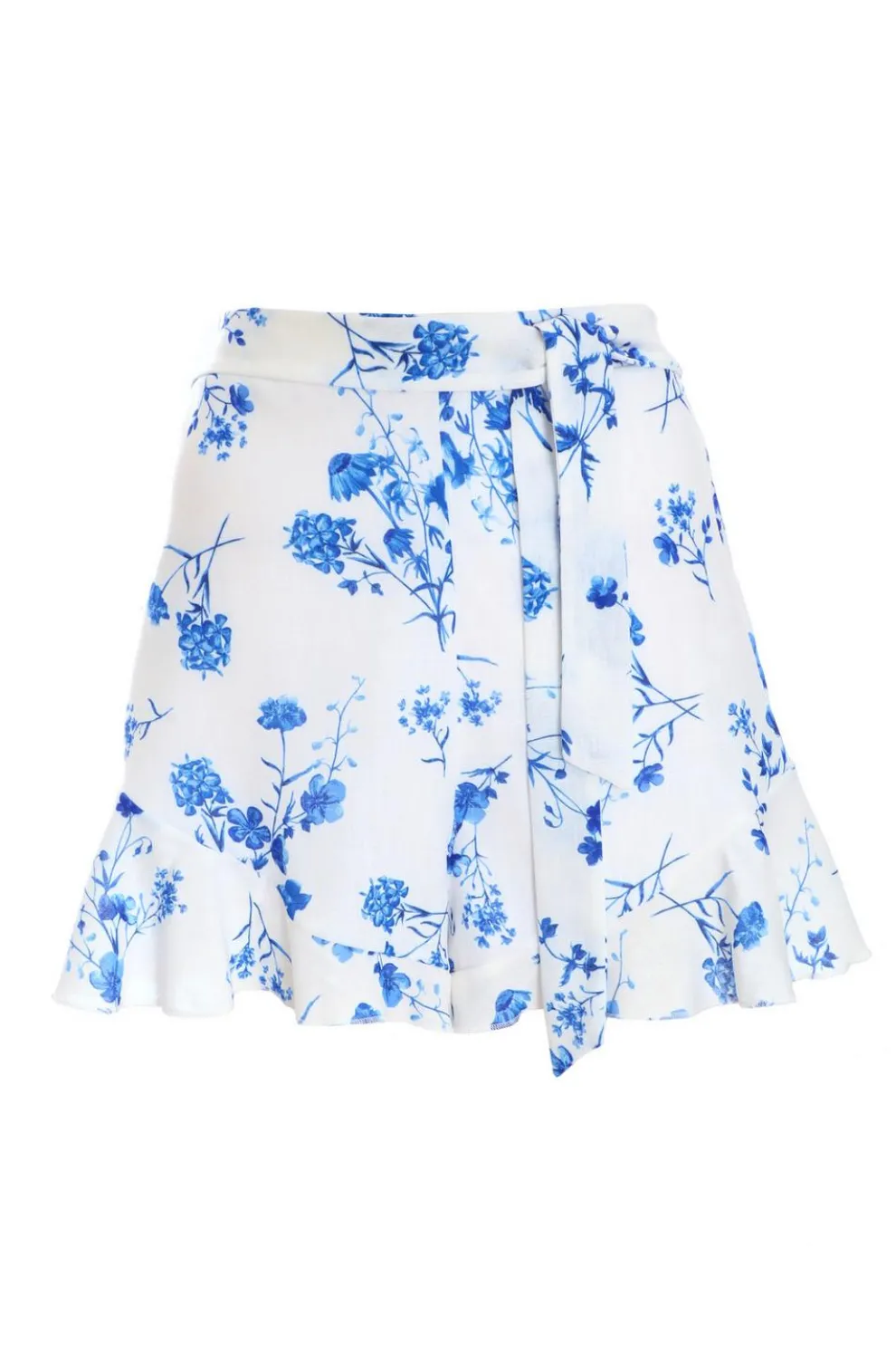 Blue Linen Look Floral Shorts